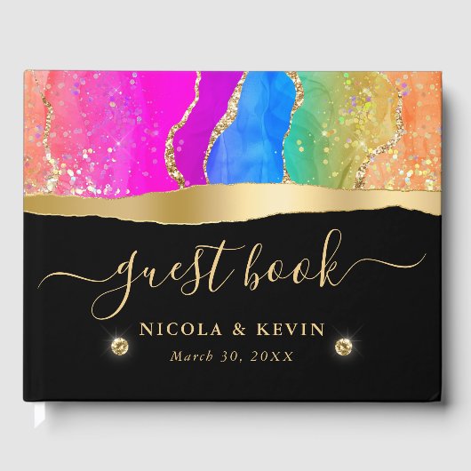レインボーエレガント&金ゴールドグリッターアガテ結婚ス ゲストブック (正面)