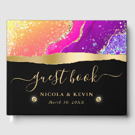 レインボーエレガント&金ゴールドグリッターアガテ結婚ス ゲストブック