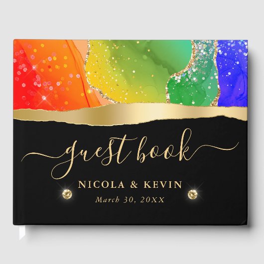 レインボーエレガント&金ゴールドグリッターアガテ結婚ス ゲストブック (正面)
