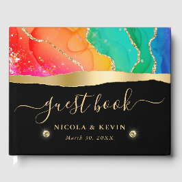 レインボーエレガント&金ゴールドグリッターアガテ結婚ス ゲストブック