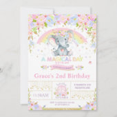 レインボーエレファントバースデーパーティー招待少女 招待状 (正面)