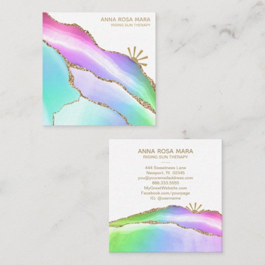 *~*レインボーエーテ金ゴールドグリッター静脈パステルホワイト スクエア名刺 (正面/裏面)