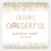 レインボーオネダーフルガール1st誕生日パーティー スクエアシール (正面)