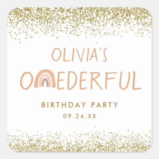 レインボーオネダーフルガール1st誕生日パーティー スクエアシール (正面)