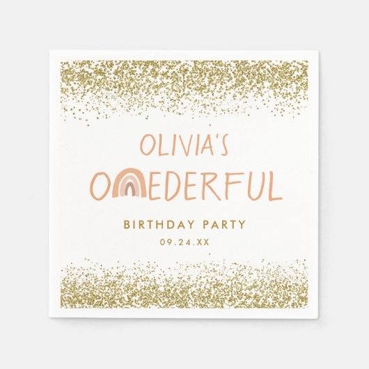 レインボーオネダーフルガール1st誕生日パーティー スタンダードカクテルナプキン (正面)