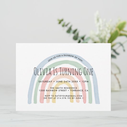 レインボーオブおもしろいレインボーファースト誕生日招待状 招待状 (スタンド正面)