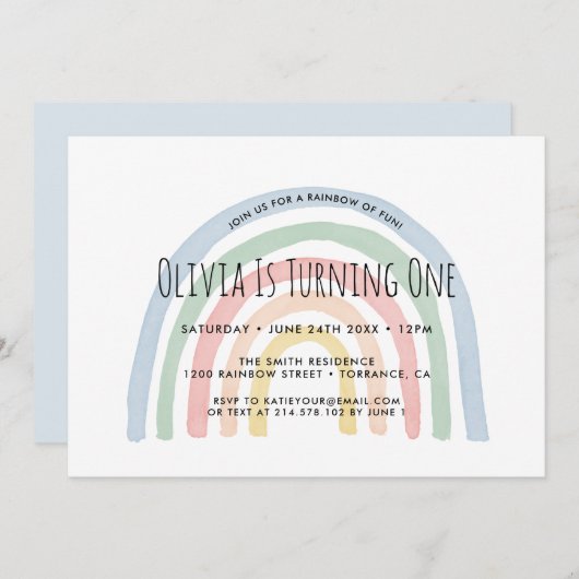 レインボーオブおもしろいレインボーファースト誕生日招待状 招待状 (正面/裏面)