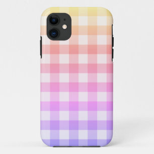 レインボーオンブレ&ホワイトプレイドギンガムかわいらしホテル iPhone 11 ケース