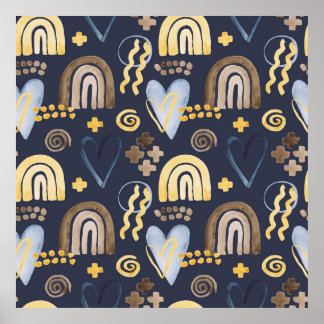 レインボーオーガニックとうぶな人パターンを形成し、ハート。 ポスター