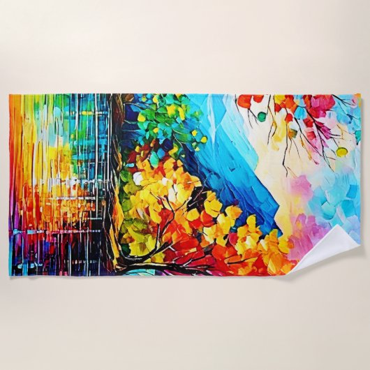 レインボーオータムレイクアート ビーチタオル (正面)