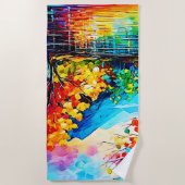 レインボーオータムレイクアート ビーチタオル (正面)