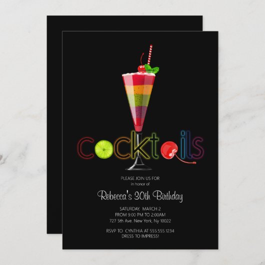 レインボーカクテルパーティの招待状 招待状 (正面/裏面)