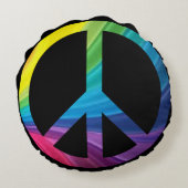 レインボーカッコいいカラーピースオンブラック ラウンドクッション (裏面)