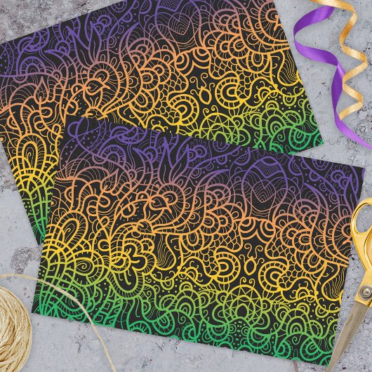 レインボーカッコいいハンドドロードドールラインアート 薄葉紙