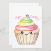 レインボーカップケーキハッピーバースデーカード (正面/裏面)