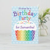 レインボーカップケーキ子供の誕生日パーティの招待状 招待状 (スタンド正面)