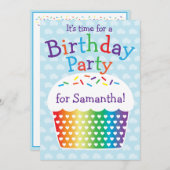 レインボーカップケーキ子供の誕生日パーティの招待状 招待状 (正面/裏面)