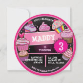 レインボーカップケーキ誕生日パーティーへの招待 招待状 (正面)