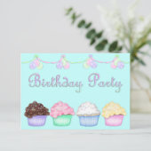 レインボーカップケークアクアバースデーパーティーの招待 招待状 (スタンド正面)