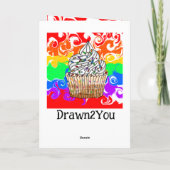 レインボーカップケーフルードアート誕生日 カード (裏面)