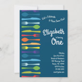 レインボーカトラリーキュート誕生日パーティーピクニッククックアウト 招待状 (正面)