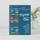 レインボーカトラリーキュート誕生日パーティーピクニッククックアウト 招待状 (スタンド正面)