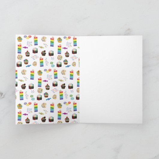 レインボーカラフルお誕生日ケーキバースデーパーティー サンキューカード (内部)