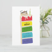 レインボーカラフルお誕生日ケーキ子供の誕生日パーティー 招待状 (スタンド正面)