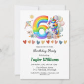 レインボーカラフルとユニコーンの6th誕生日パーティー 招待状 (正面)