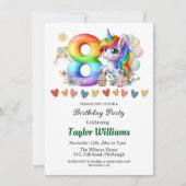 レインボーカラフルとユニコーン第8誕生日パーティー 招待状 (正面)