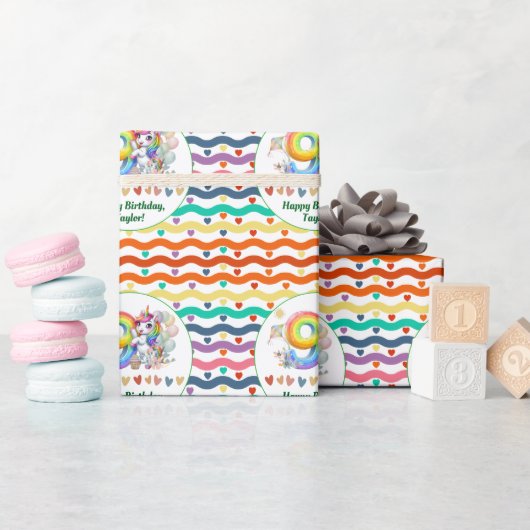 レインボーカラフルとユニコーン第9誕生日パーティー ラッピングペーパー (ベビーシャワー)
