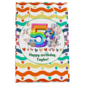 レインボーカラフルとユニコーン5th誕生日パーティー ミディアムペーパーバッグ (正面)