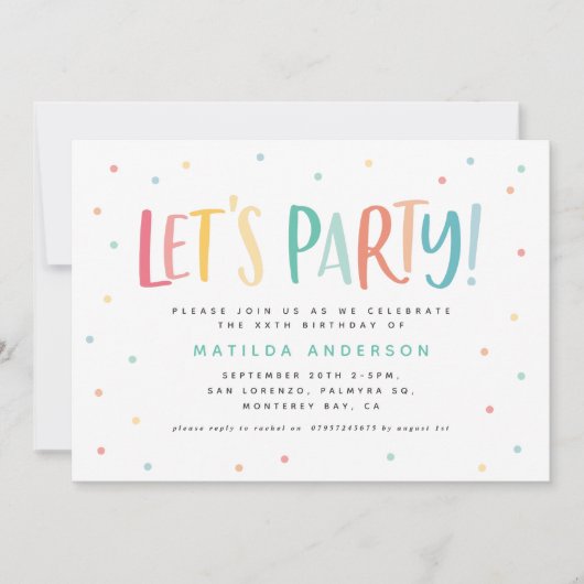 レインボーカラフルはパーティーの誕生日の招待を許可する。 (正面)