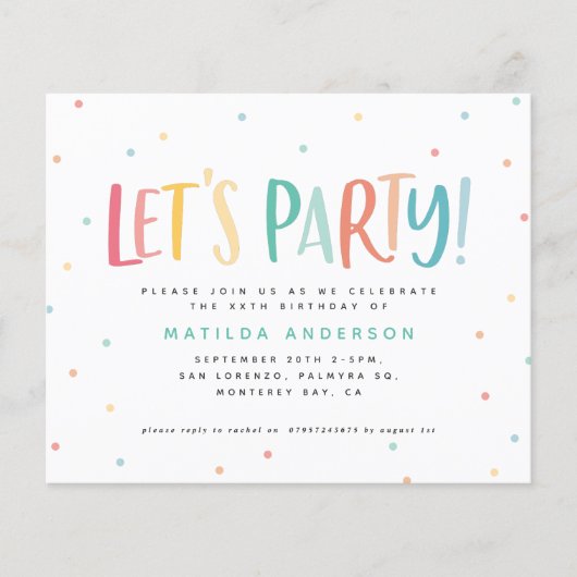 レインボーカラフルはパーティーの誕生日の招待を許可する。 (正面)