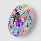 レインボーカラフルらせん状かわいこちゃんパイズユニコーン ラウンド壁時計 (傾斜)