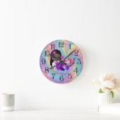 レインボーカラフルらせん状かわいこちゃんパイズユニコーン ラウンド壁時計 (ホーム)