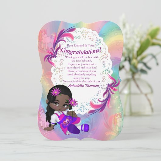 レインボーカラフルらせん状ベビーシャワーおめでとうカード 招待状 (スタンド正面)