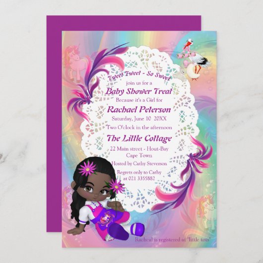 レインボーカラフルらせん状ベビーシャワーベビーシャワー サンキューカード (正面/裏面)