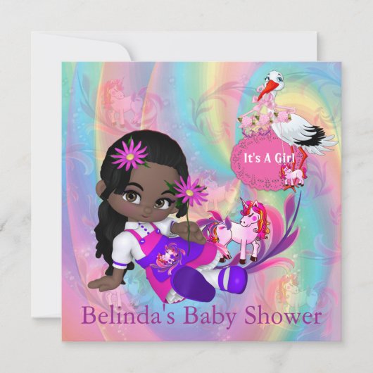 レインボーカラフルらせん状ベビーシャワー招待状 ノートカード (正面)