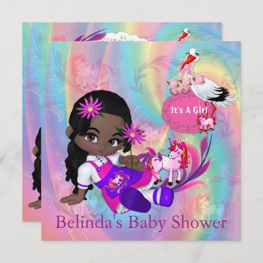 レインボーカラフルらせん状ベビーシャワー招待状 ノートカード (正面/裏面)