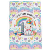 レインボーカラフルアンドバニー第1誕生日パーティー ミディアムペーパーバッグ (正面)