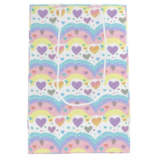 レインボーカラフルアンドバニー第1誕生日パーティー ミディアムペーパーバッグ (裏面)