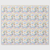 レインボーカラフルアンドバニー第1誕生日パーティー ラッピングペーパー (フラット)