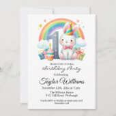 レインボーカラフルアンドバニー第1誕生日パーティー 招待状 (正面)