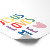 レインボーカラフルイエスは私を愛しているプリント ポスター (角)