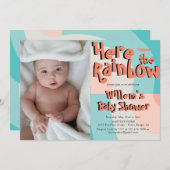 レインボーカラフルウェーブ抽象芸術フォトベビーシャワー 招待状 (正面/裏面)