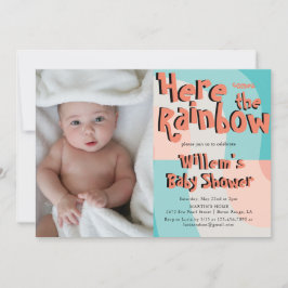 レインボーカラフルウェーブ抽象芸術フォトベビーシャワー 招待状