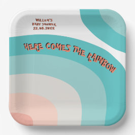 レインボーカラフルウェーブ抽象芸術ベビーシャワー ペーパープレート