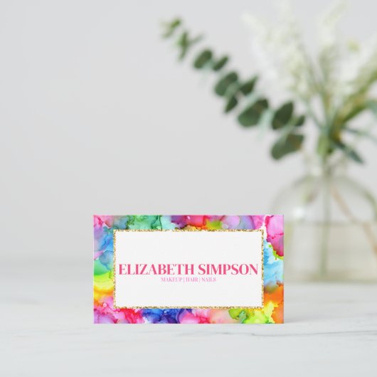 レインボーカラフルウォーターカラーインクシモダンック 名刺 (スタンド正面)