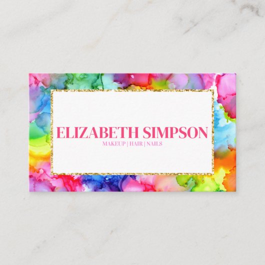 レインボーカラフルウォーターカラーインクシモダンック 名刺 (正面)